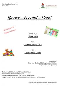 Kinder-Second-Hand Markt am 19.09.2021 !